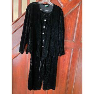 Coldwater Creek Black Velvet 2-Piece L Button-Up Cardigan & Elastic Waist Pants